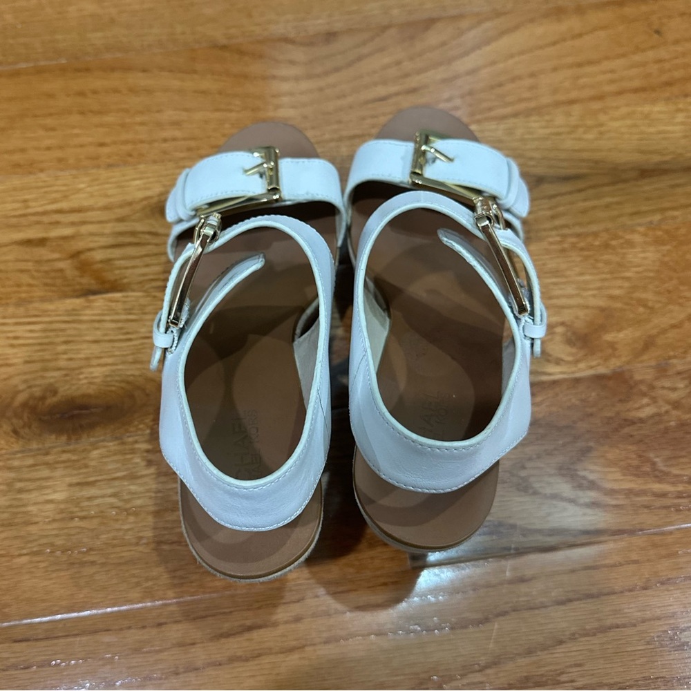 Michael Kors White Platform Sandals with Gold Accents - Picture 3 of 6